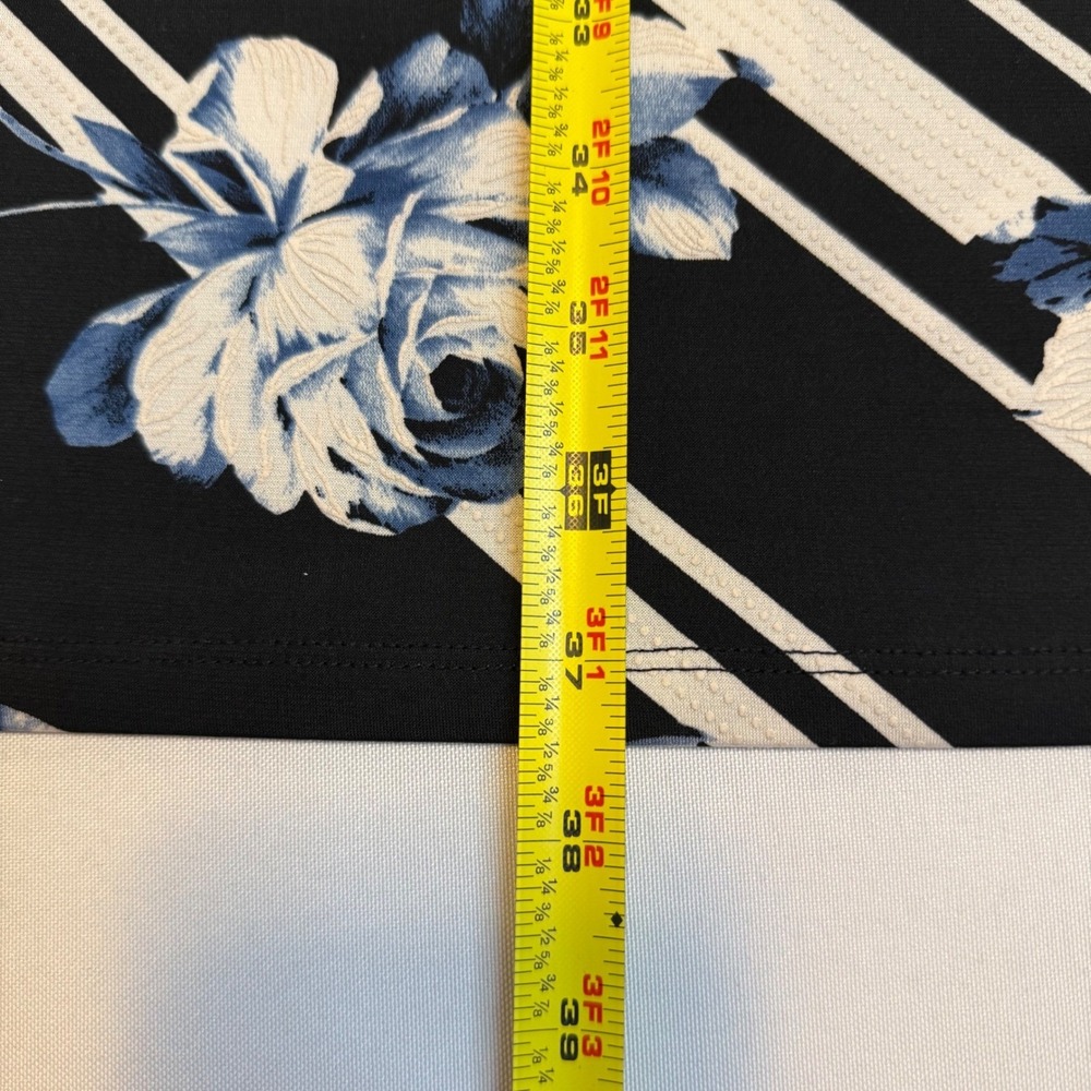 ✨Roz & Ali Women Black Blue Floral Stripe Short Sleeve Knee Length Dress Size M - Picture 8 of 8